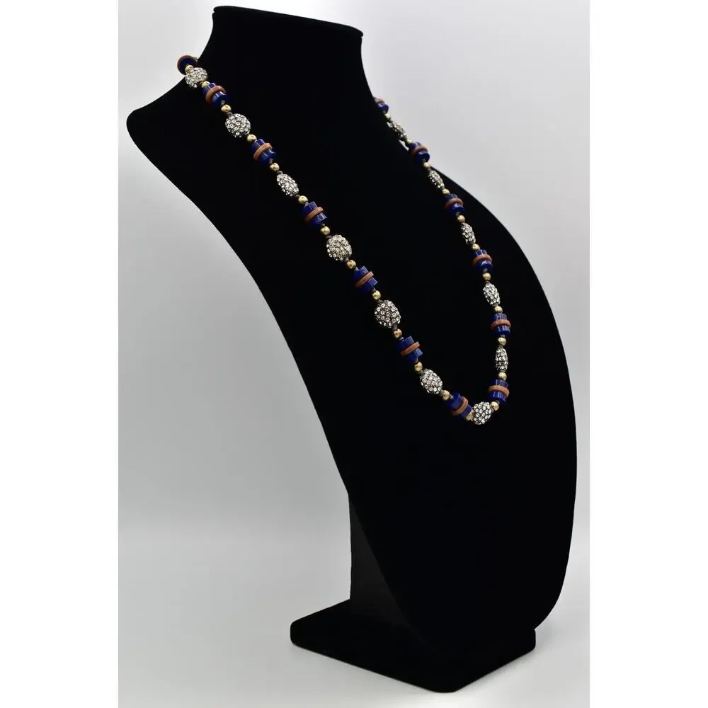 J.Crew Beaded Necklace Blue Brown Lucite Rhinestone Crystal Chunky NWT BinBJ